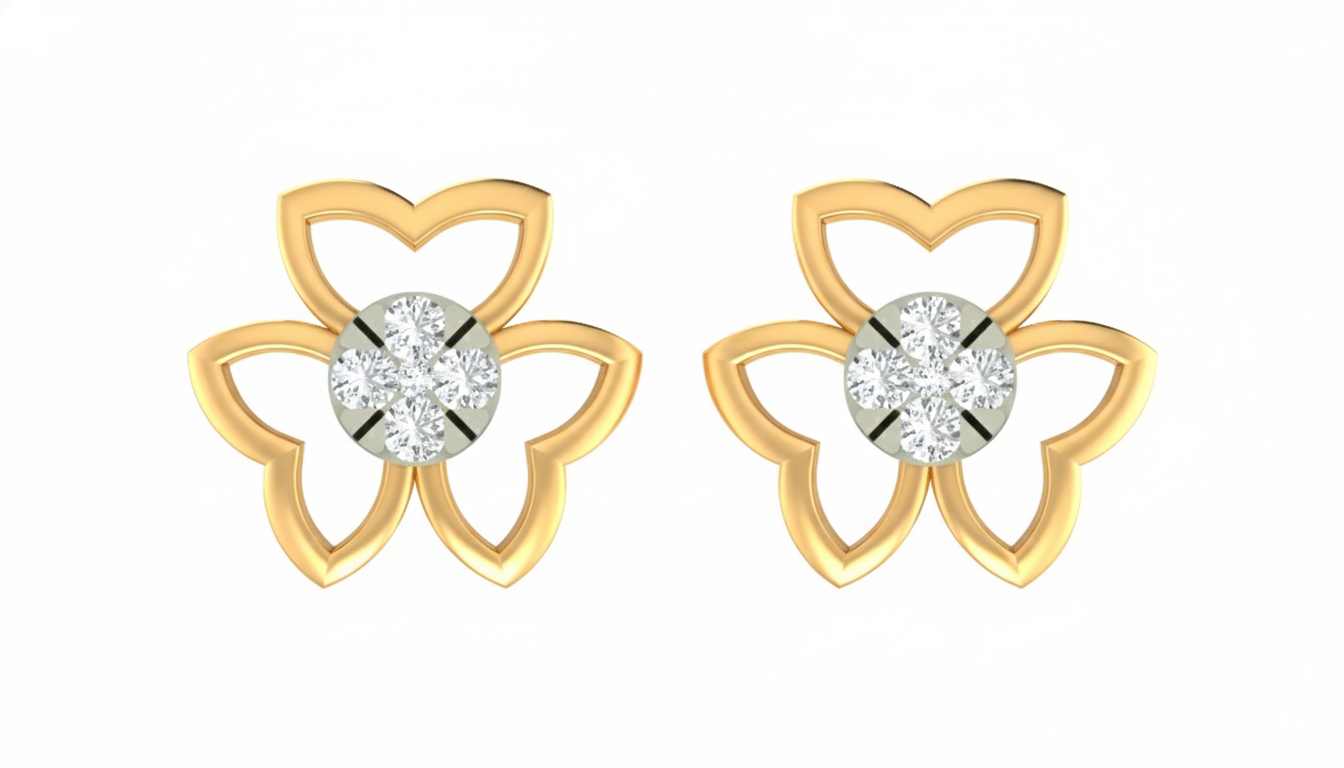 Floral Yellow Gold Diamond Earring | under 40k