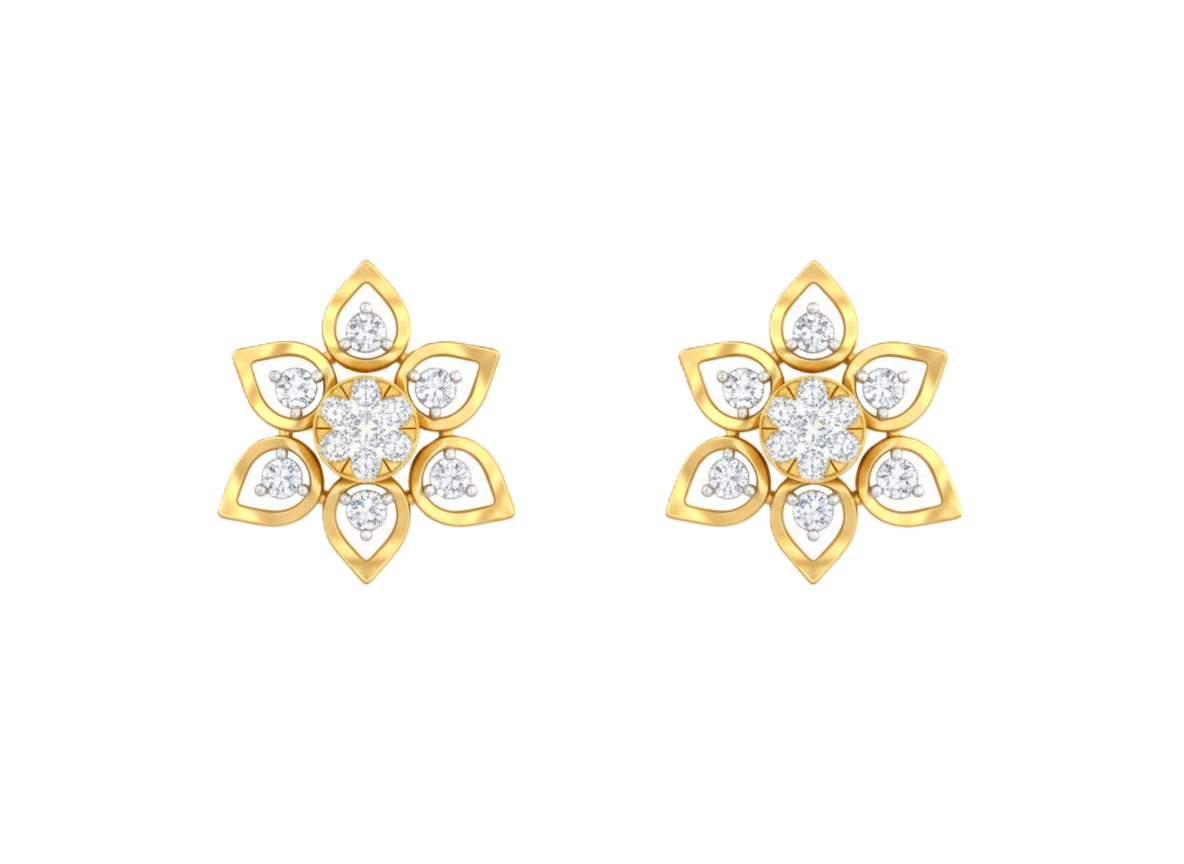 Floral Yellow Gold Diamond Earring | under 40k