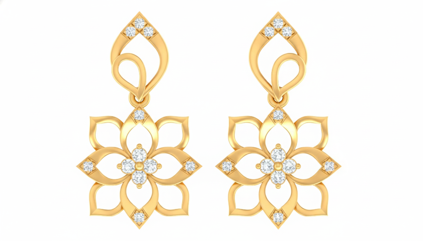 Floral Yellow Gold Diamond Earring | under 40k