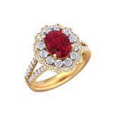 18K Gold & Diamond Gemstone Ring For Women KRB10313