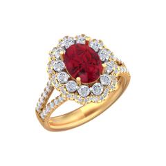 18K Gold & Diamond Gemstone Ring For Women KRB10313