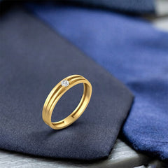 Gold & Diamond Solitaire Band Ring For Men KRC20079
