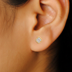 Yellow Gold Diamond Earring close up shot | under 40k