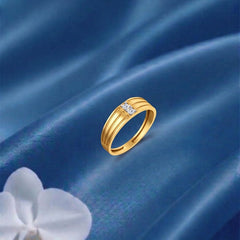 Gold & Diamond Solitaire Band Ring For Men KRC20077