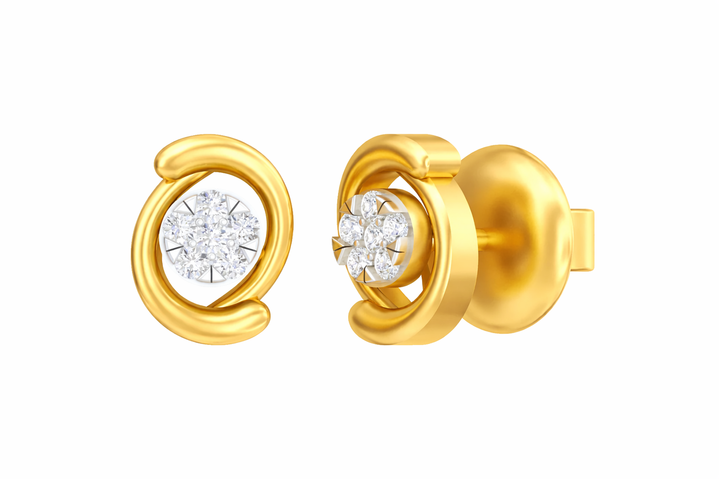 yellow gold and diamond stud earrings on a white background
