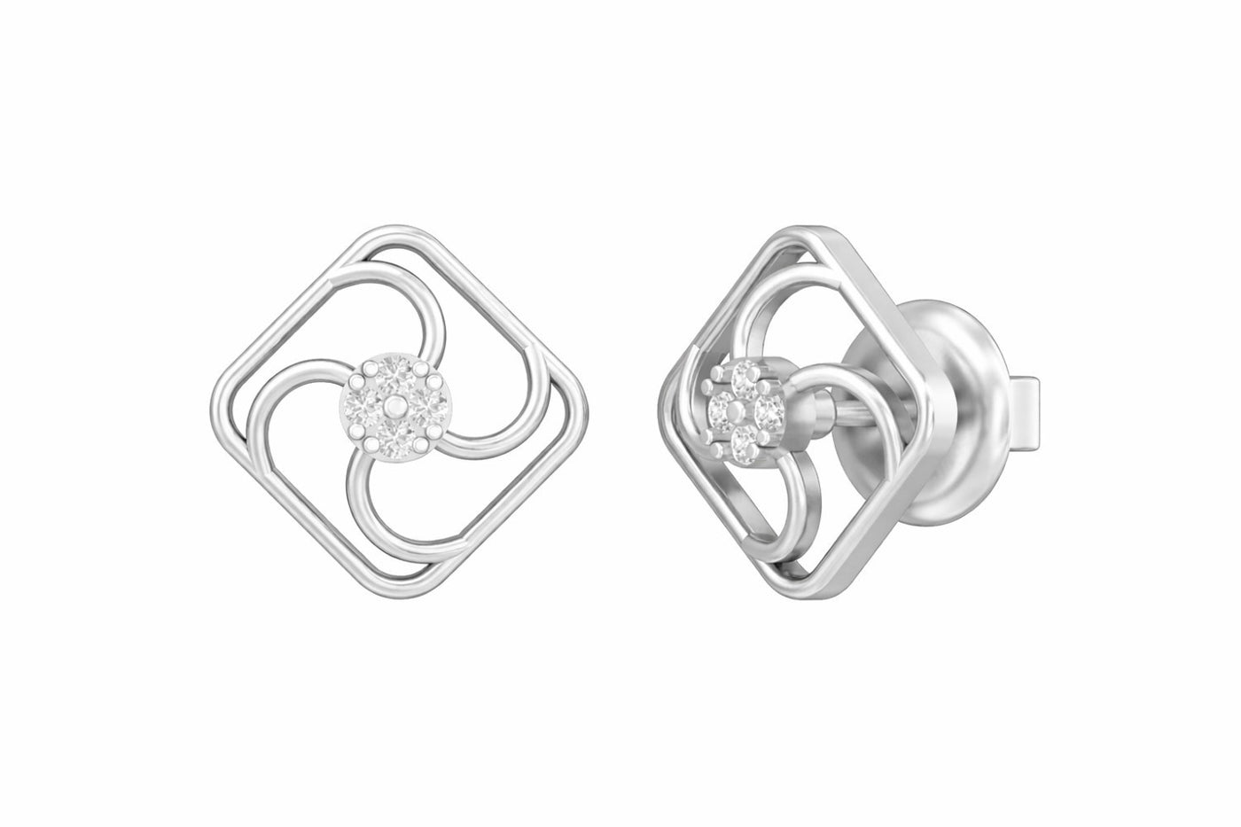 White gold and diamond stud earrings  on a white background