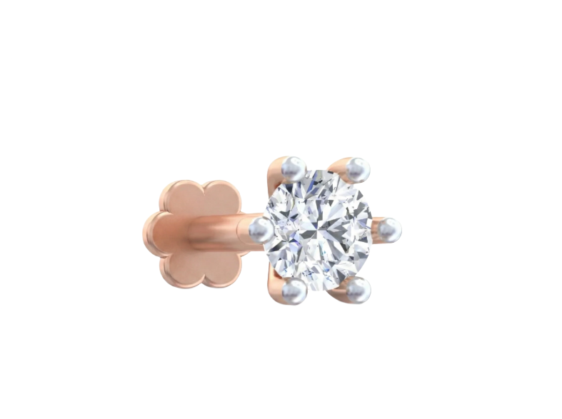 Rose Gold and diamond stud nose pin on a white background