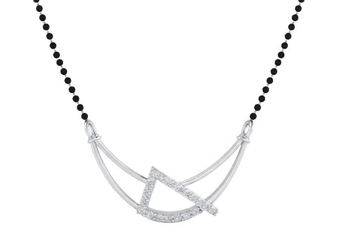 White Gold and diamond mangalsutra on a white background