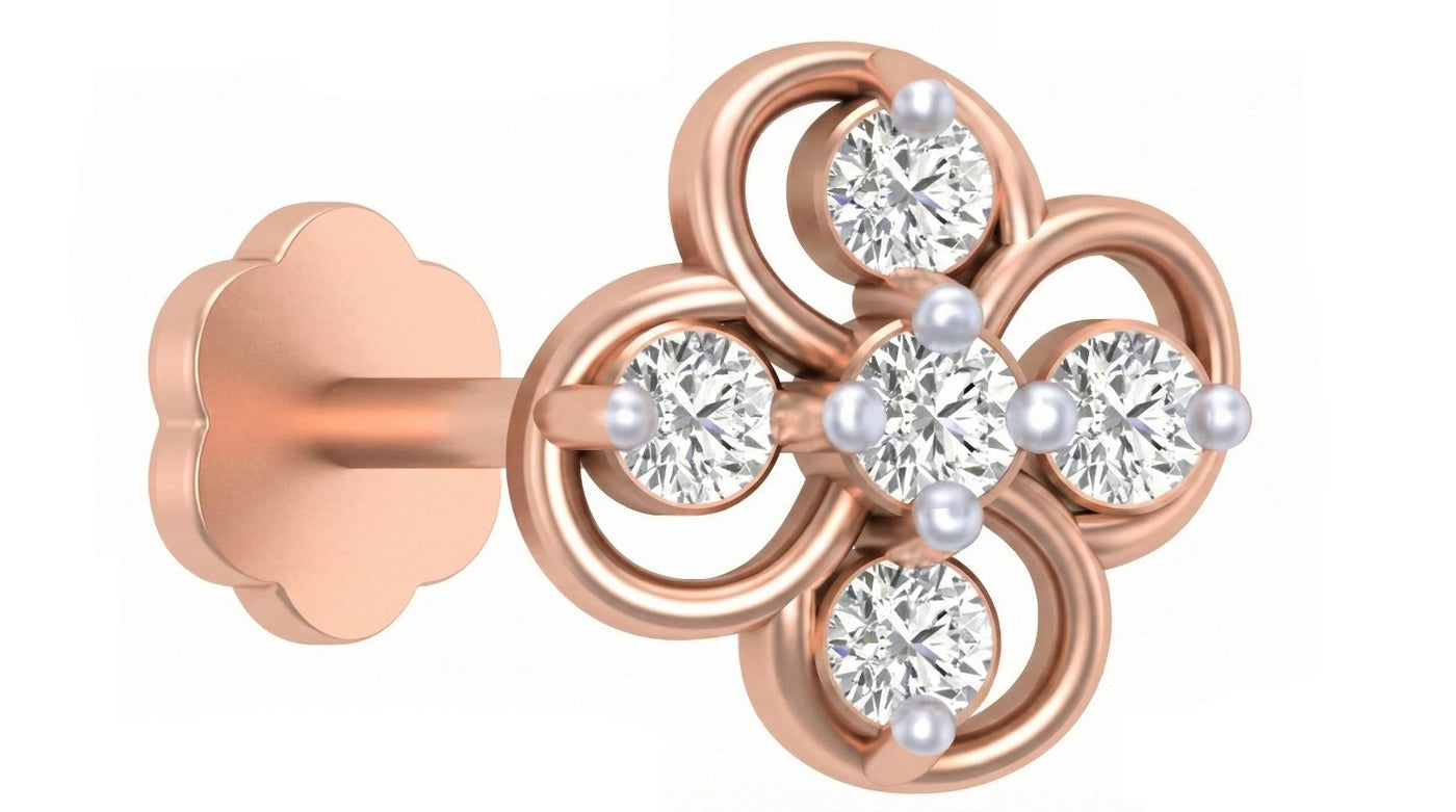 rose gold and diamond stud nose pin-like stones on a white background