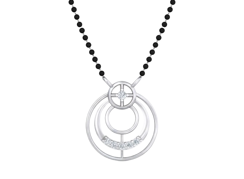 Mangalsutra with black beaded chain and circular on a white background