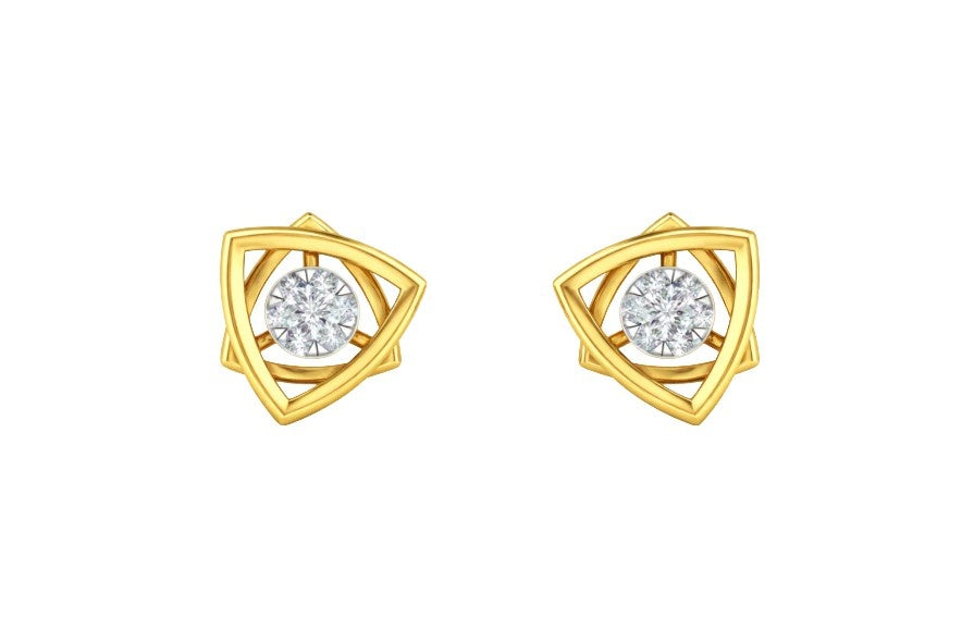 Yellow gold and diamond stud earrings on a white background.