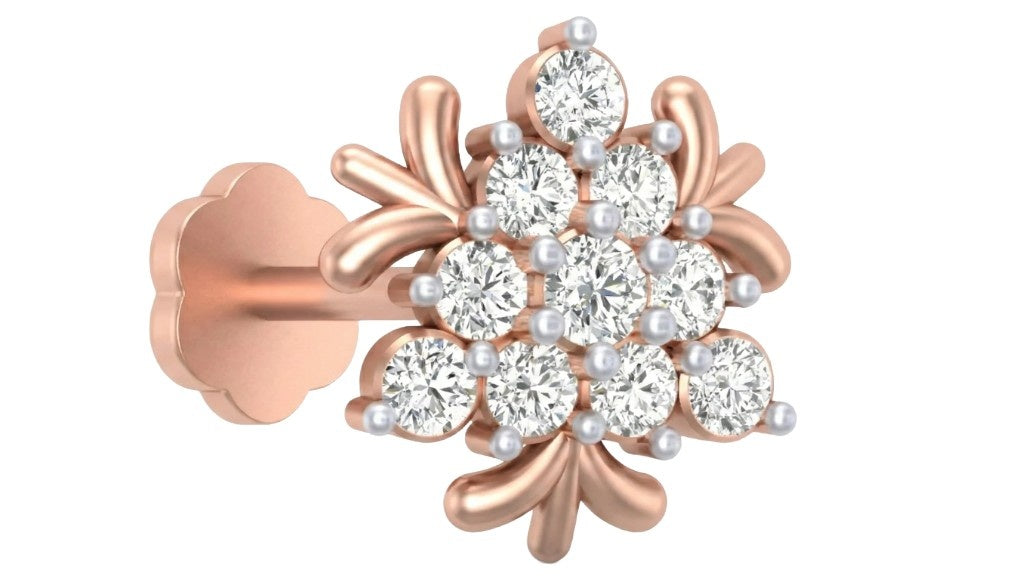 rose gold and diamond nose pin-like stones on a white background