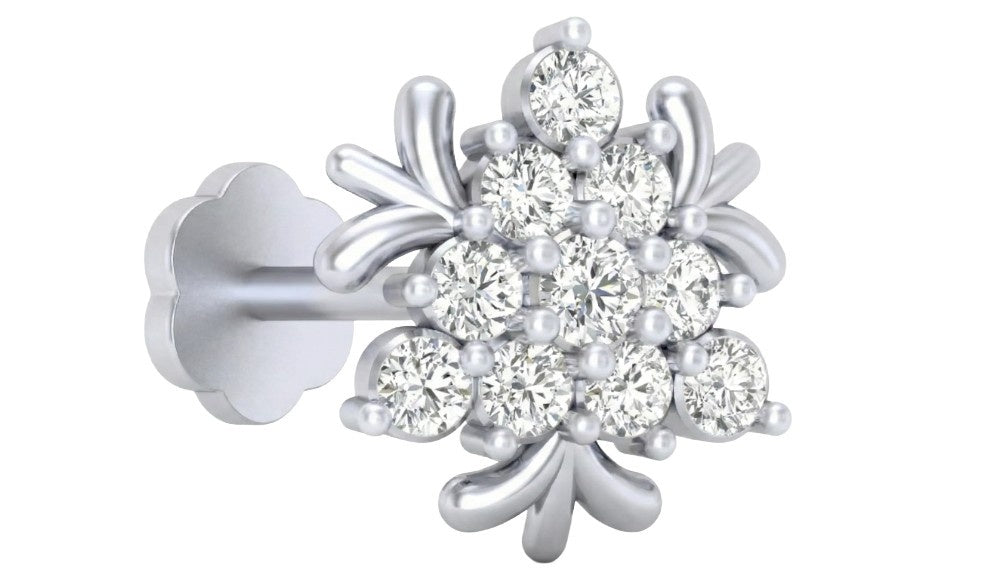white gold and diamond nose pin-like stones on a white background