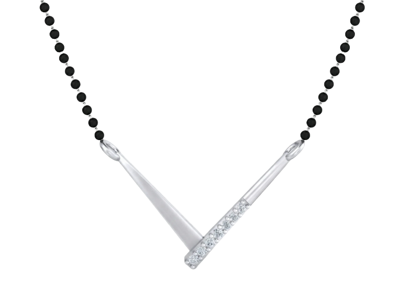 White gold & diamond classic modern mangalsutra on white background