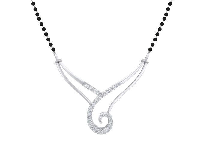 White gold & diamond modern mangalsutra in white background 