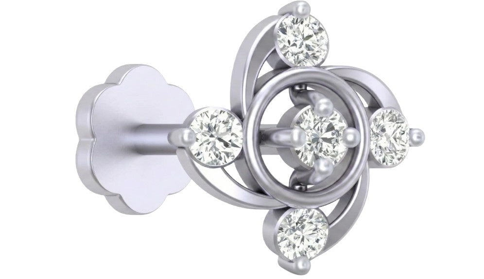 white gold and diamond pin with clear gemstones on a white background