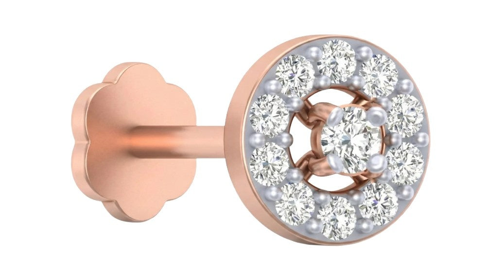 rose gold and diamond stud nose pin with gemstones on a white background
