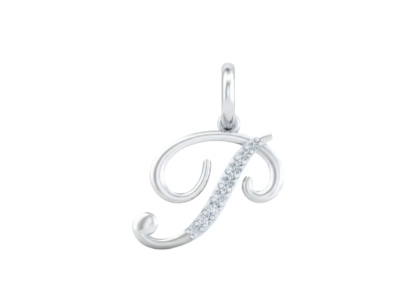 Silver pendant with letter 'P' design on a white background