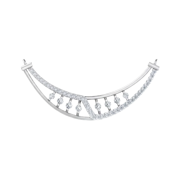 White gold & diamond modern mangalsutra on white background