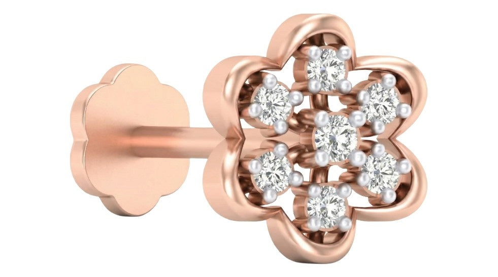 rose gold and diamond stud nose pin on a white background