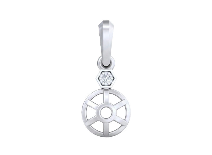 Silver pendant with a central gemstone on a white background