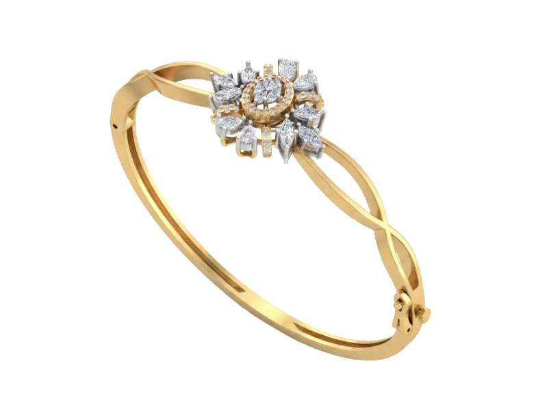 Yellow gold diamond floral bracelet with radiant sunburst-inspired design