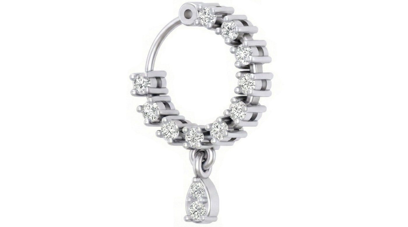 White Gold and diamond nose ring with diamonds on a white background