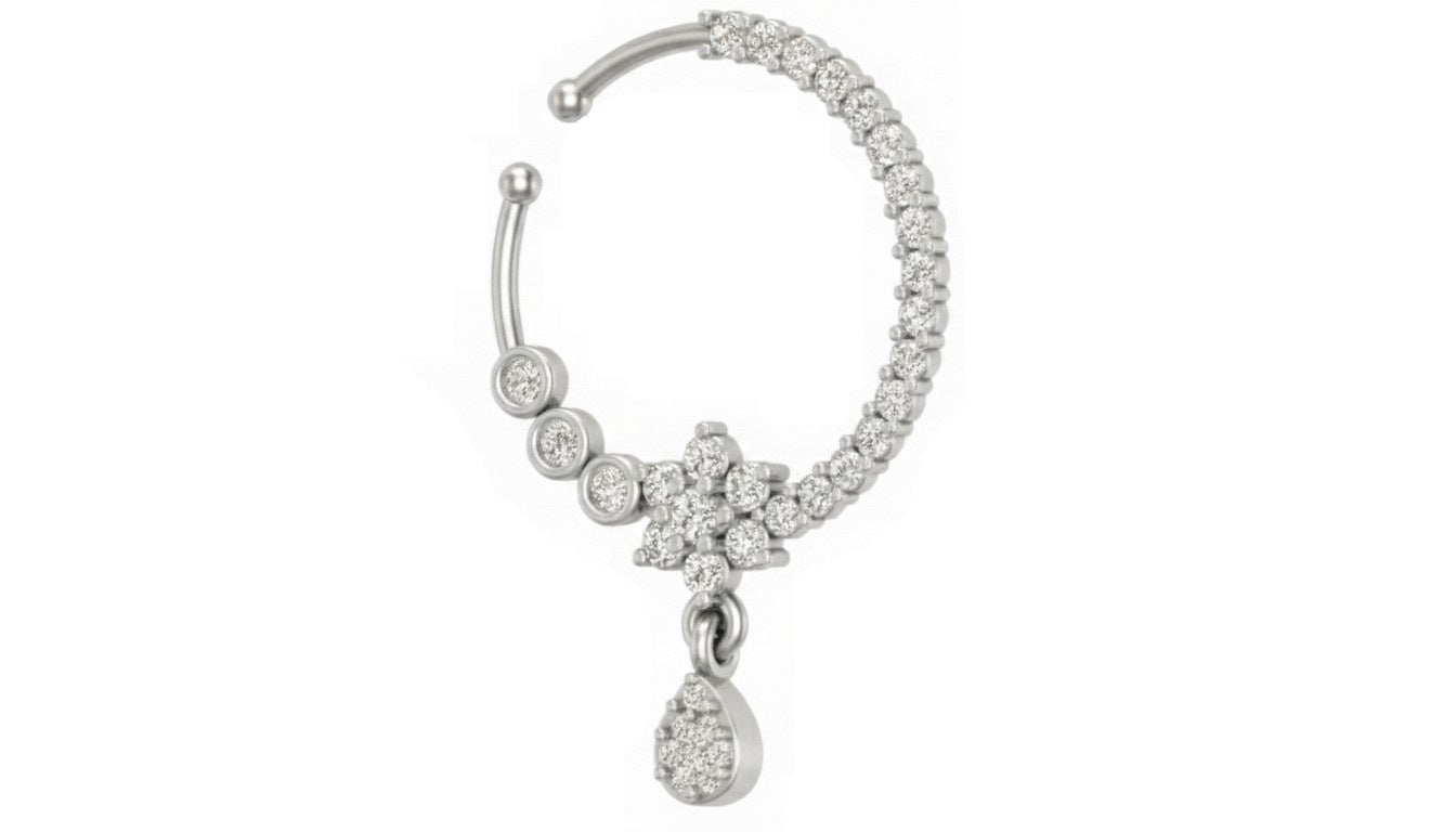 white gold and diamond nose ring accents on a white background