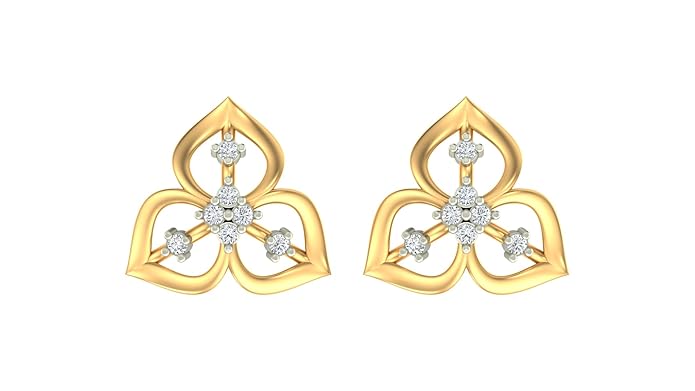 Yellow gold and diamond stud earrings on a white background.