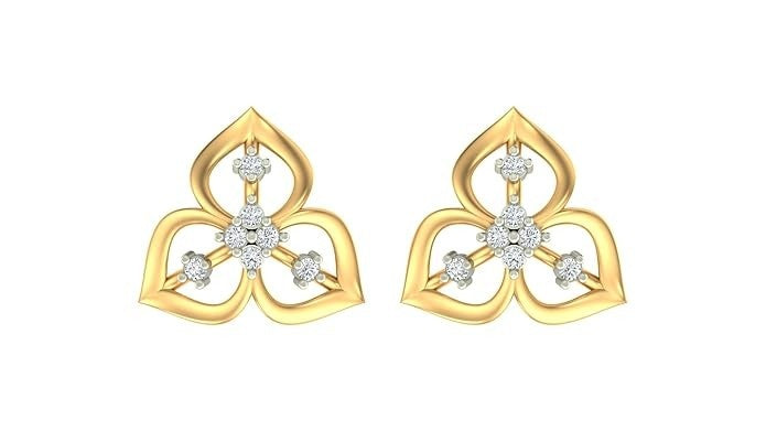 Yellow gold and diamond stud earrings on a white background.