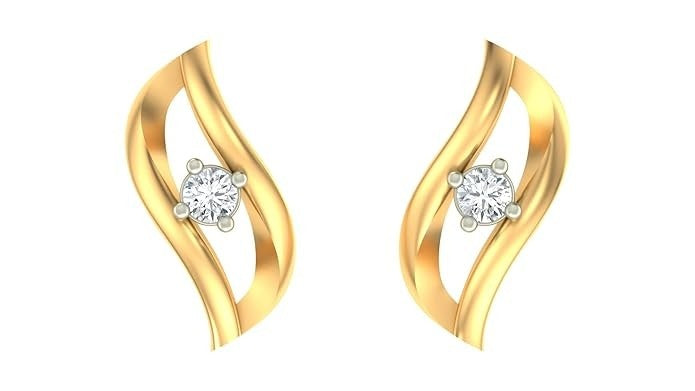 Yellow gold & diamond women stud earring on a white background