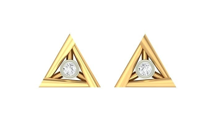 Yellow gold and diamond triangle-shaped stud earrings on a white background