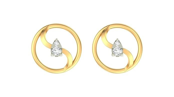 Yellow gold and diamond stud earring with round-shaped on a white background.
