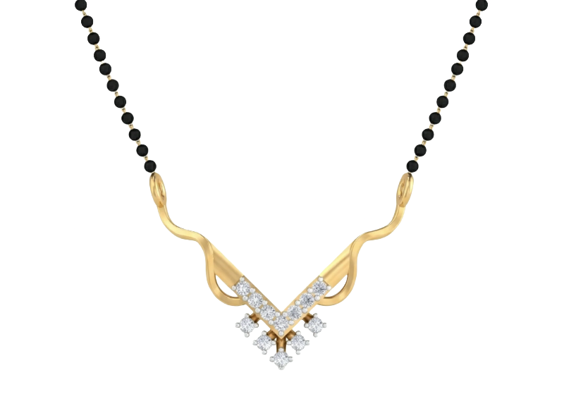 Yellow gold & diamond beaded mangalsutra on white background