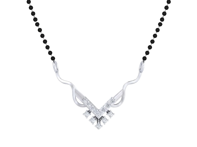 White gold & diamond beaded mangalsutra on white background