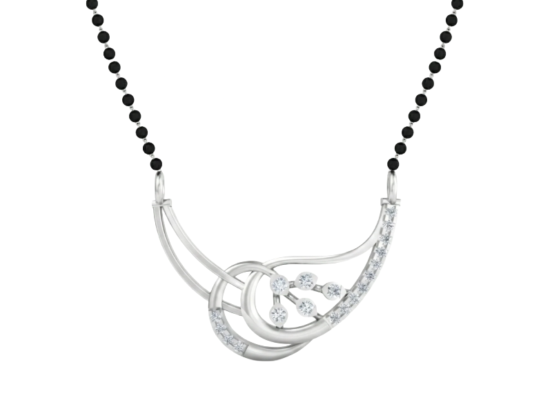 White gold & diamond modern beaded mangalsutra on white background