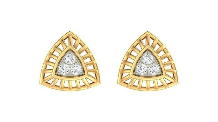 Yellow gold and diamond triangle-shaped stud earrings on a white background