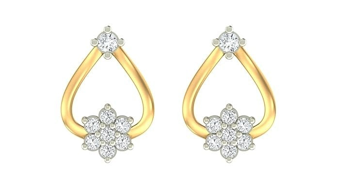 Yellow gold and diamond floral stud earrings on a white background.