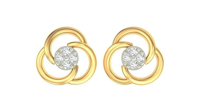 Yellow gold and diamond floral stud  earrings on a white background