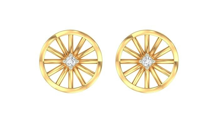 Yellow gold and diamond round-shaped stud earrings on a white background
