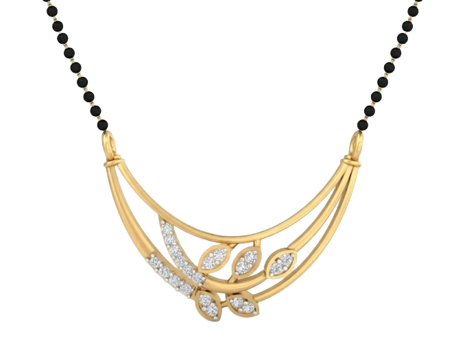 Yellow gold & diamond floral mangalsutra on white background