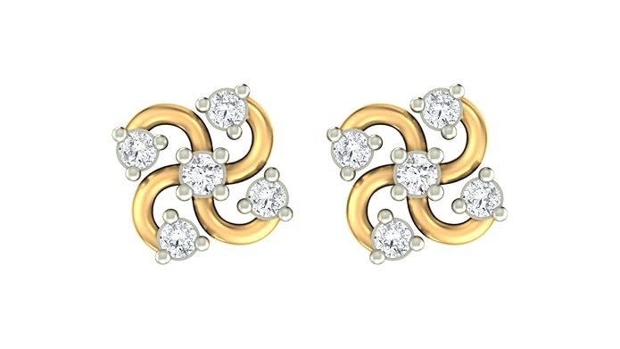 Yellow Gold and Diamond floral stud earring on a white background