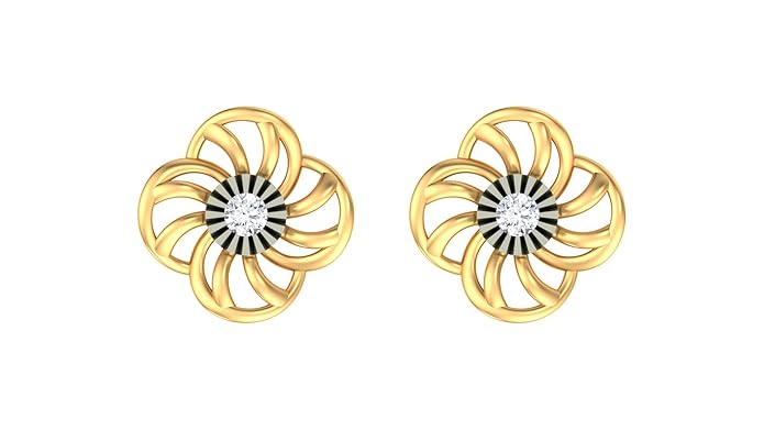 Yellow gold and diamond floral stud earrings on a white background
