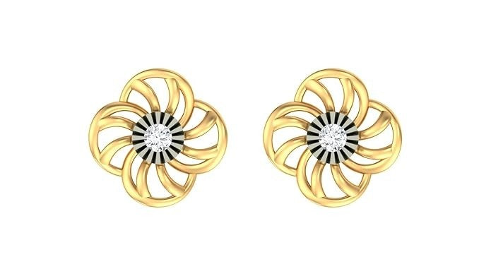 Yellow gold and diamond floral stud earrings on a white background