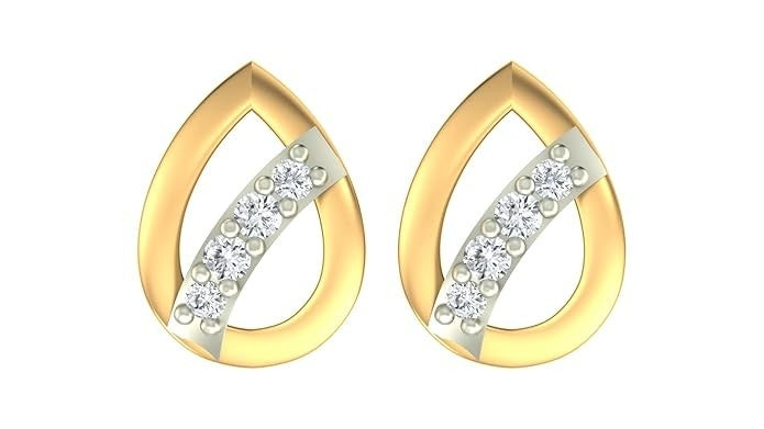 Yellow gold and diamond pear-shaped earrings on a white background