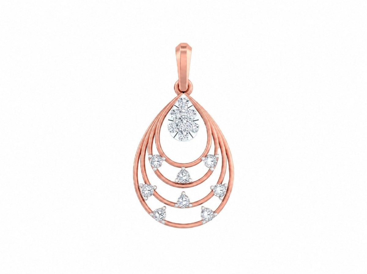 Rose gold and diamond pendent on white background 