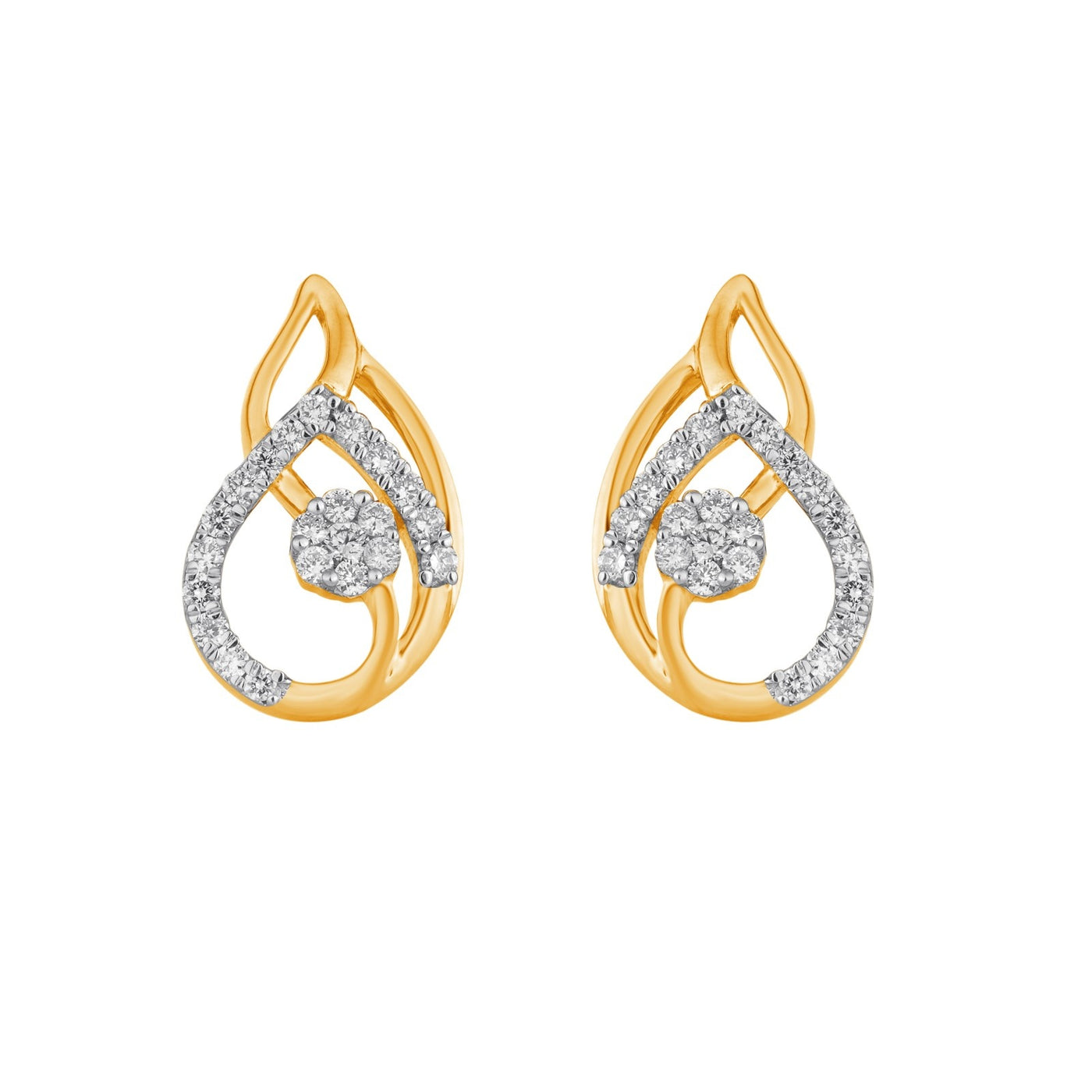 Yellow gold and diamond earrings on a white background