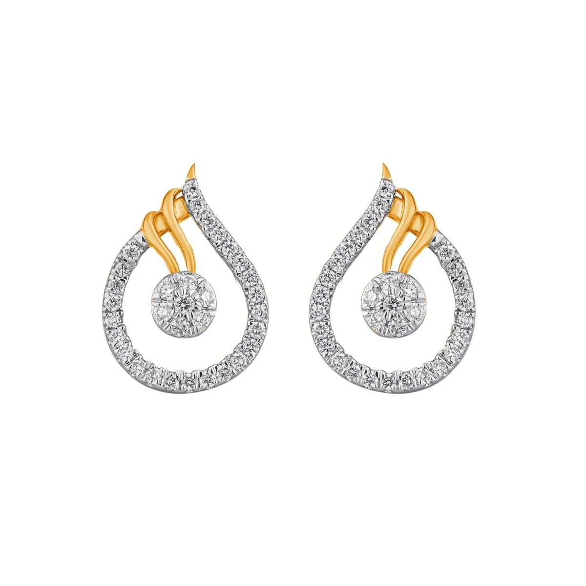 Gold & diamond teardrop women stud earrings in yellow gold with elegant pear-inspired design.
