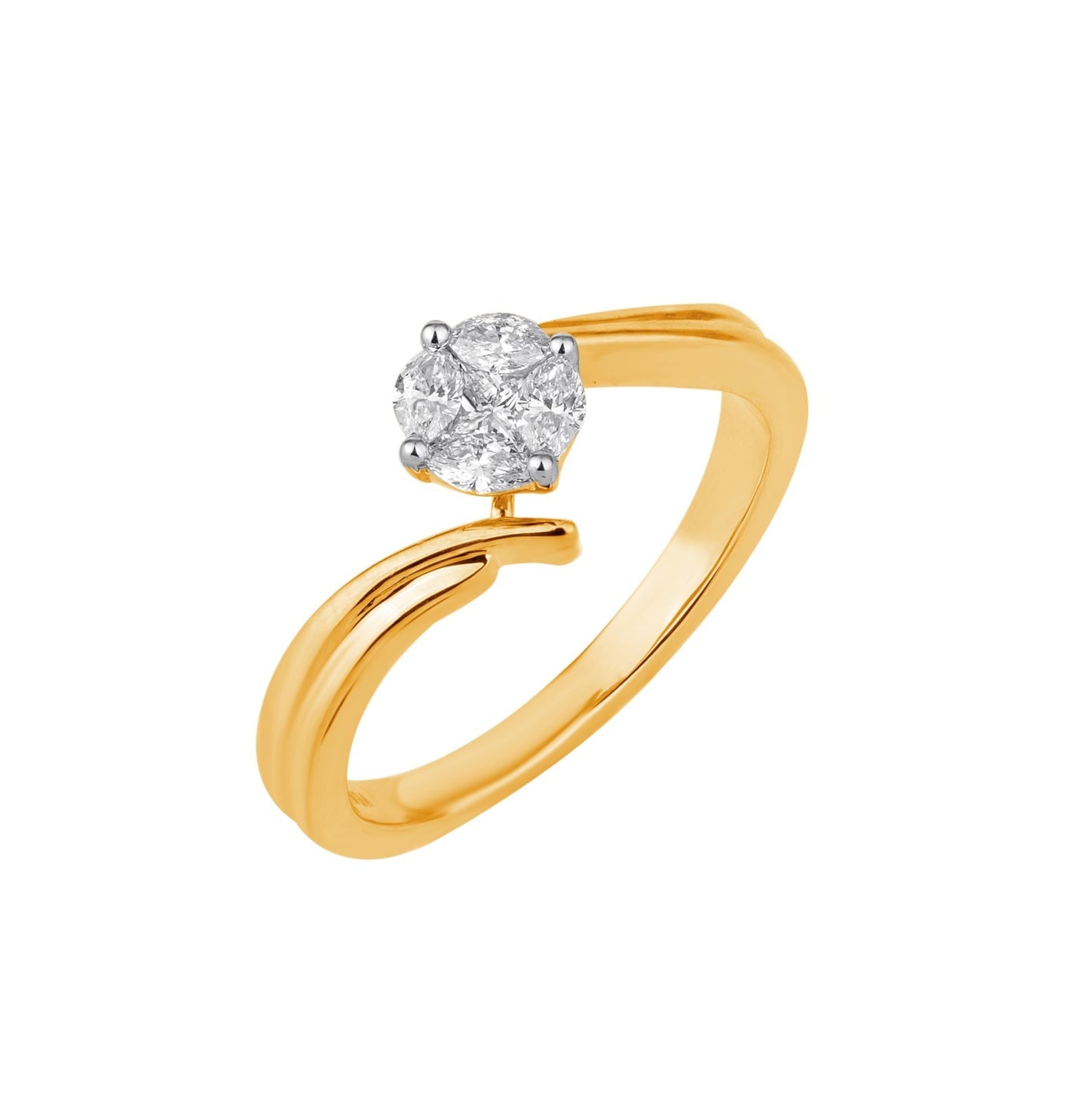 Yellow gold ring with a diamond on a white background