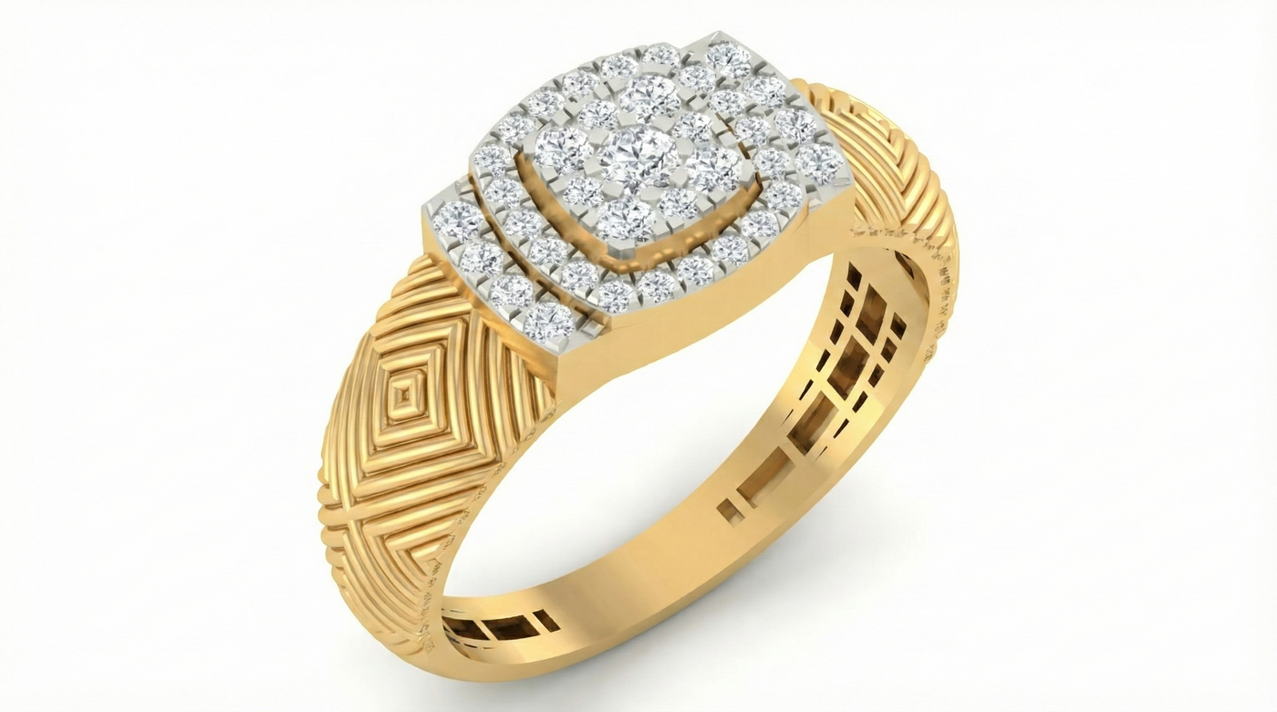 Gold & Diamond Band Ring For Men KRC20142